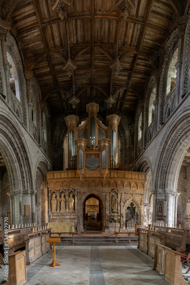 Fototapeta premium close-up view of the historic pipe organ in the St Davids Cathedral in Pembrokeshire