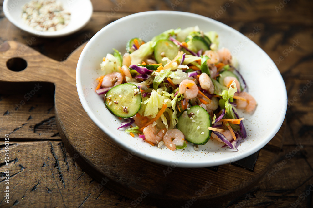 Green salad with shrimps and seeds Green salad with shrimps and seeds