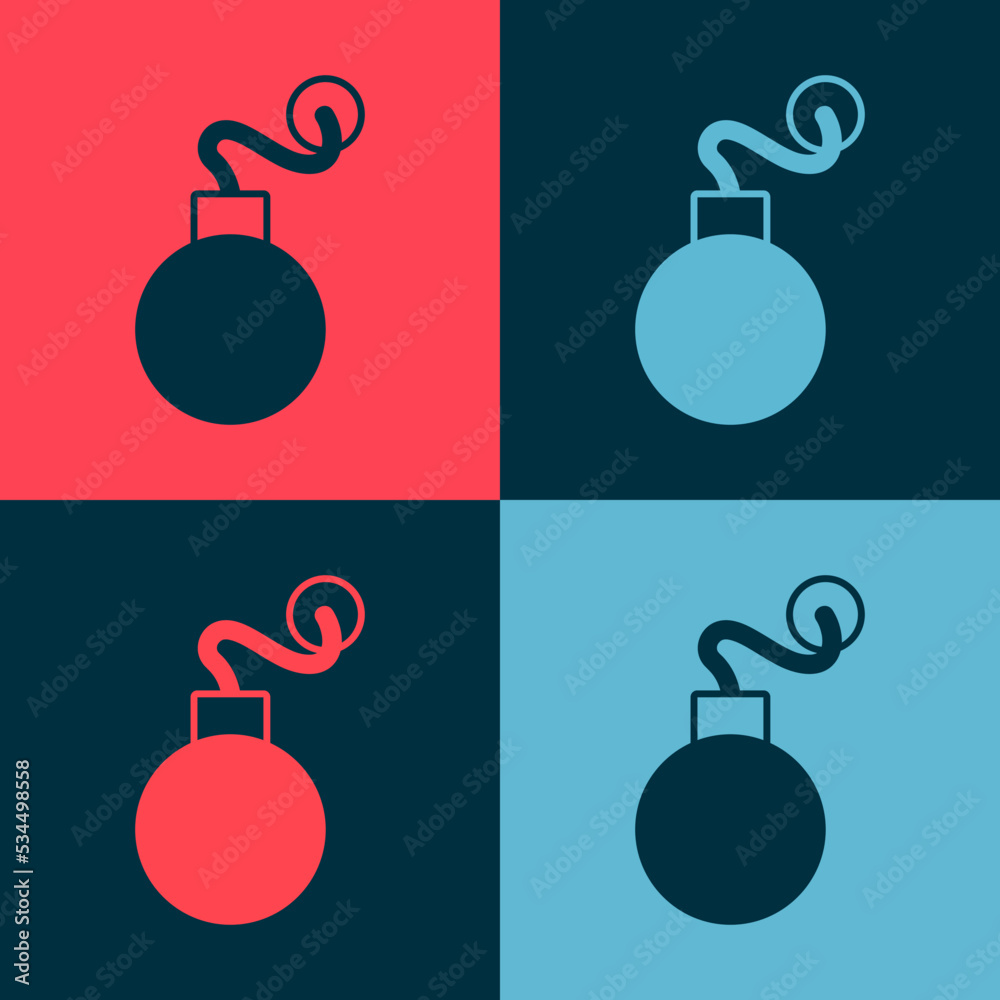 Pop art Bomb ready to explode icon isolated on color background. Vector Pop art Bomb ready to explode icon isolated on color background. Vector