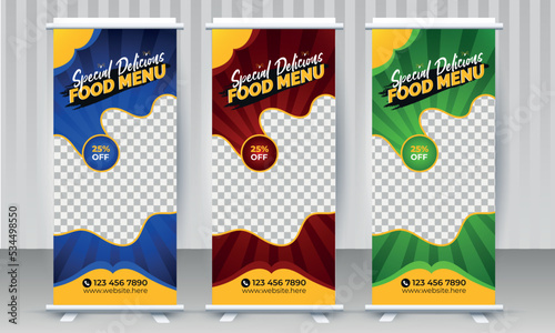 Restaurant special delicious food menu x stand rollup pullup retractable signage banner design vector template