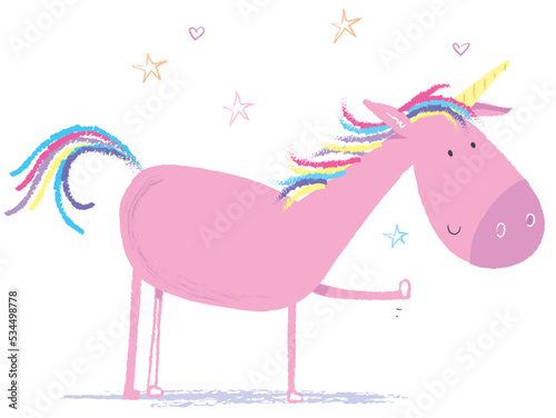 Nice cute pink magical unicorn with colorful mane