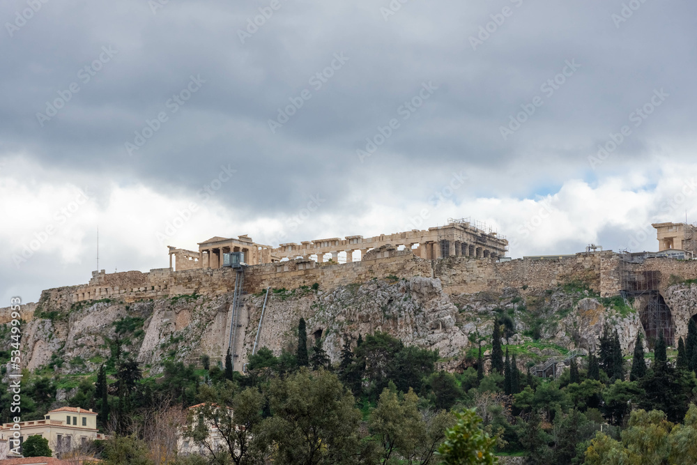 View of the Acropolis of Athens Greece