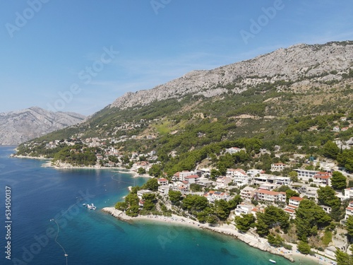 Landscape of coastline with Brela town and Adriatic sea in Makarska riviera © Mahey