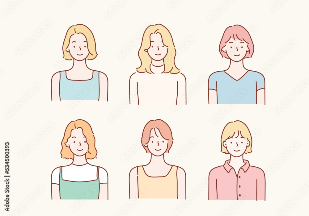 Collection of profile portraits or heads of female cartoon characters with various hairstyles. Hand drawn style vector design illustrations. Collection of profile portraits or heads of female cartoon characters with various hairstyles. Hand drawn style vector design illustrations.