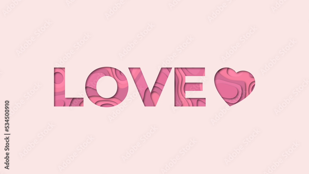 Love with heart paper cutout design. Love with heart paper cutout design.