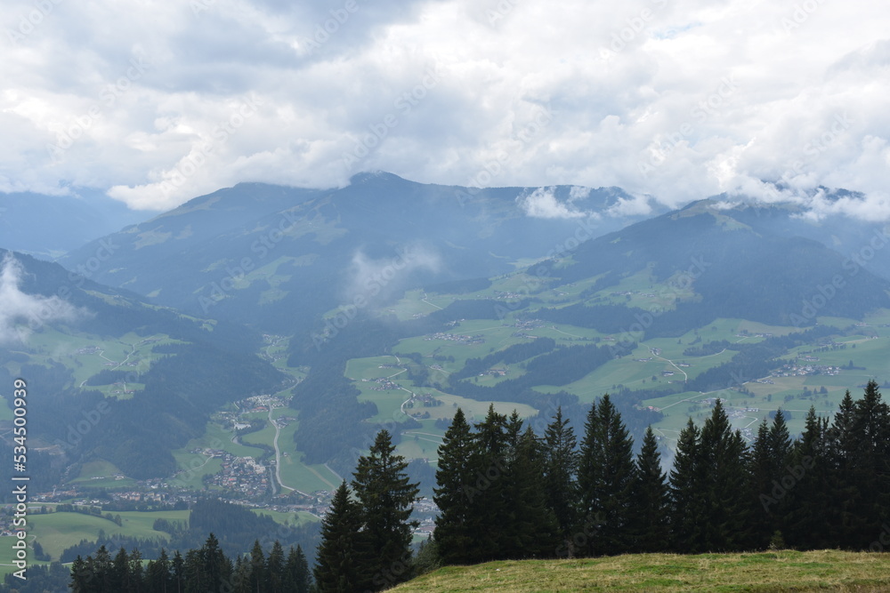 Alpen-Berge-Wälder-Wiesen-Tal