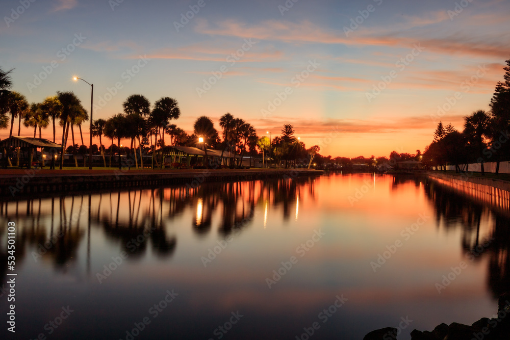 Orange Sky reflection over South Tampa's inlet
