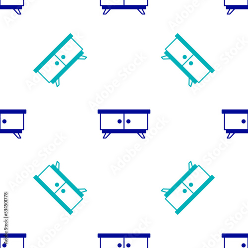Blue Furniture nightstand icon isolated seamless pattern on white background. Vector