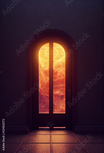 gate to the new world surreal fantasy 3d illustration