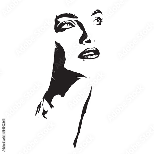 Fashion, style, beauty and make-up concept. Abstract beautiful woman face silhouette illustration. Close-up model portrait. Minimalistic and abstract style. Girl looking aside the camera