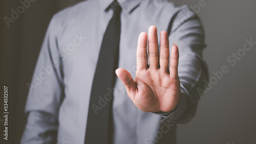 Cuadro en lienzo man hand stop sign, warning concept, refusal, caution, symbolic communication, p