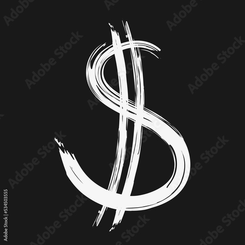 Dollar sign illustration isolated on dark background, grunge texture, cool dollar icon. Vector illustration