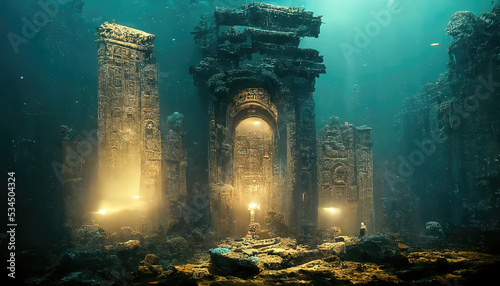 Atlantis, the lost underwater city. 3D illustration.  photo