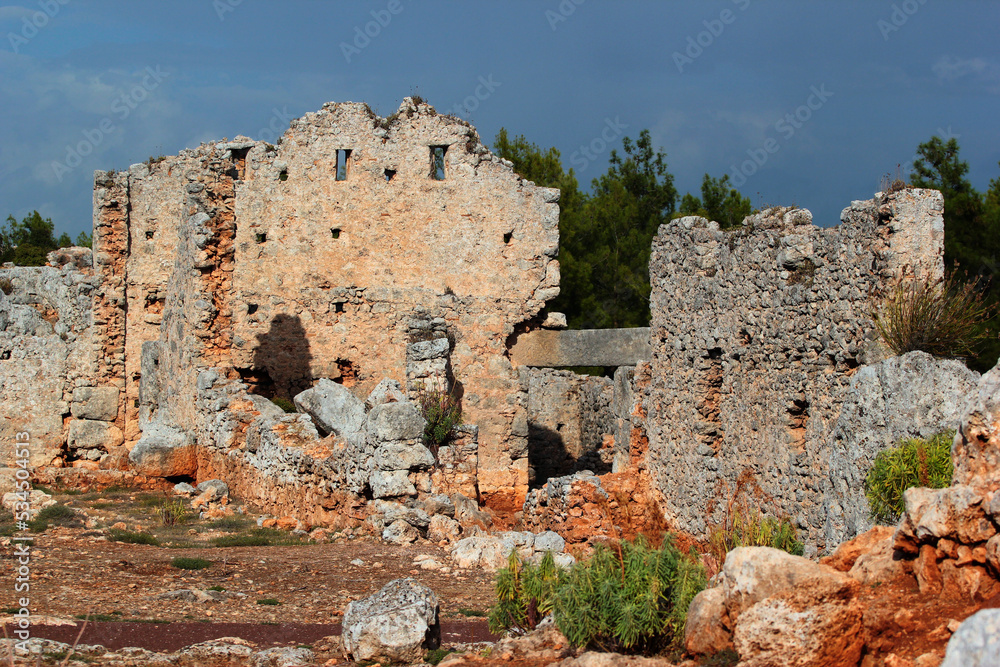 Ancient city Lyrboton Kome in the Kepez district of Antalya, Turkey. Discovered in 1910 by European archaeologists, it was an important olive oil production center in the region.