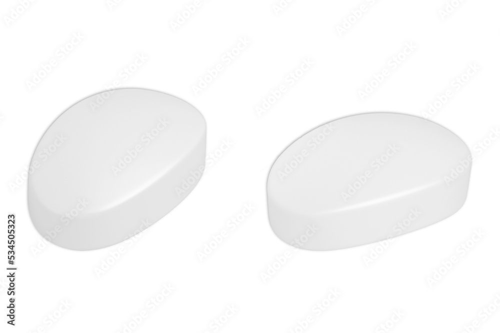 Blank white oval glossy soap bar mockup isolated on white background. side view. 3d rendering. Blank white oval glossy soap bar mockup isolated on white background. side view. 3d rendering.