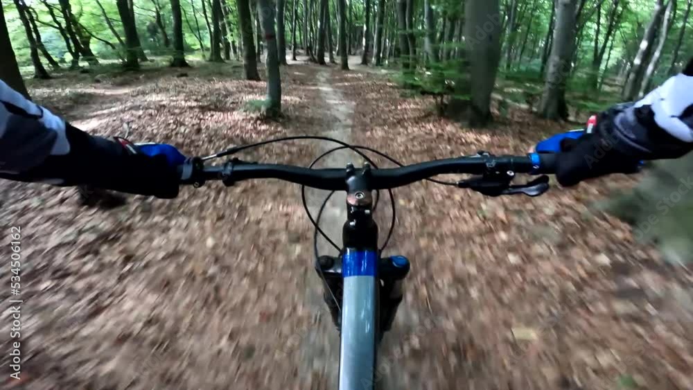 Enduro bicycle ride in the forest trails Enduro bicycle ride in the forest trails