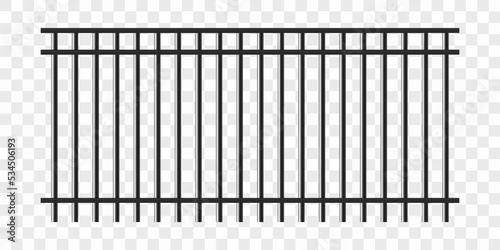 Metal fence. Prison bars. Realistic lattices. Vector illustration isolated on transparent background.