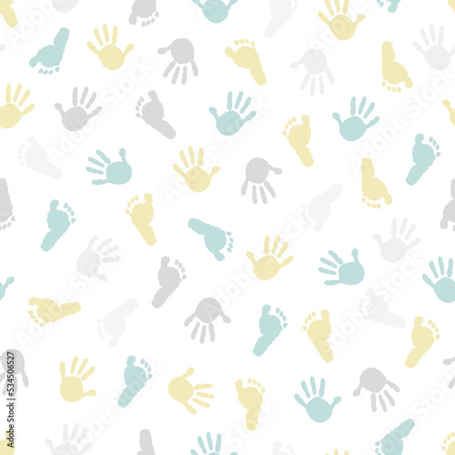 Baby hand and foot print baby shower seamless fabric design pattern