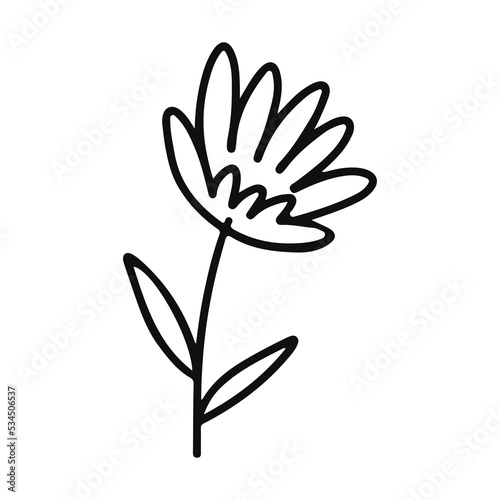 Abstract linear flower. Vector. Black and white graphics