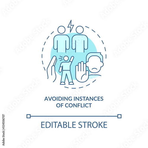 Conflict avoidance at workplace blue concept icon. Overcoming confrontation abstract idea thin line illustration. Isolated outline drawing. Editable stroke. Arial, Myriad Pro-Bold fonts used