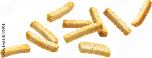 Bread croutons, salted bread sticks isolated 