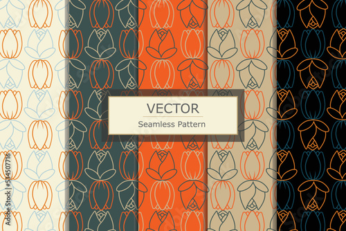 Outline line art floral color variation set of seamless repeat pattern background design