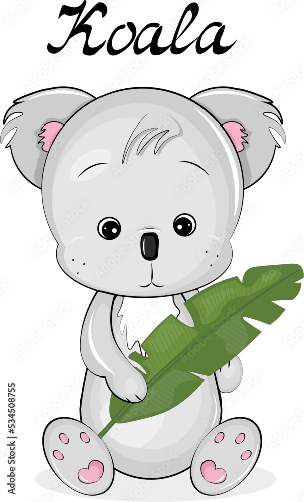 cute koala with tropical leaf cute koala with tropical leaf