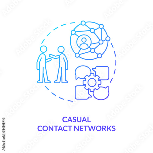 Casual contact networks blue gradient concept icon. Professional relationship. Corporative etiquette abstract idea thin line illustration. Isolated outline drawing. Myriad Pro-Bold font used