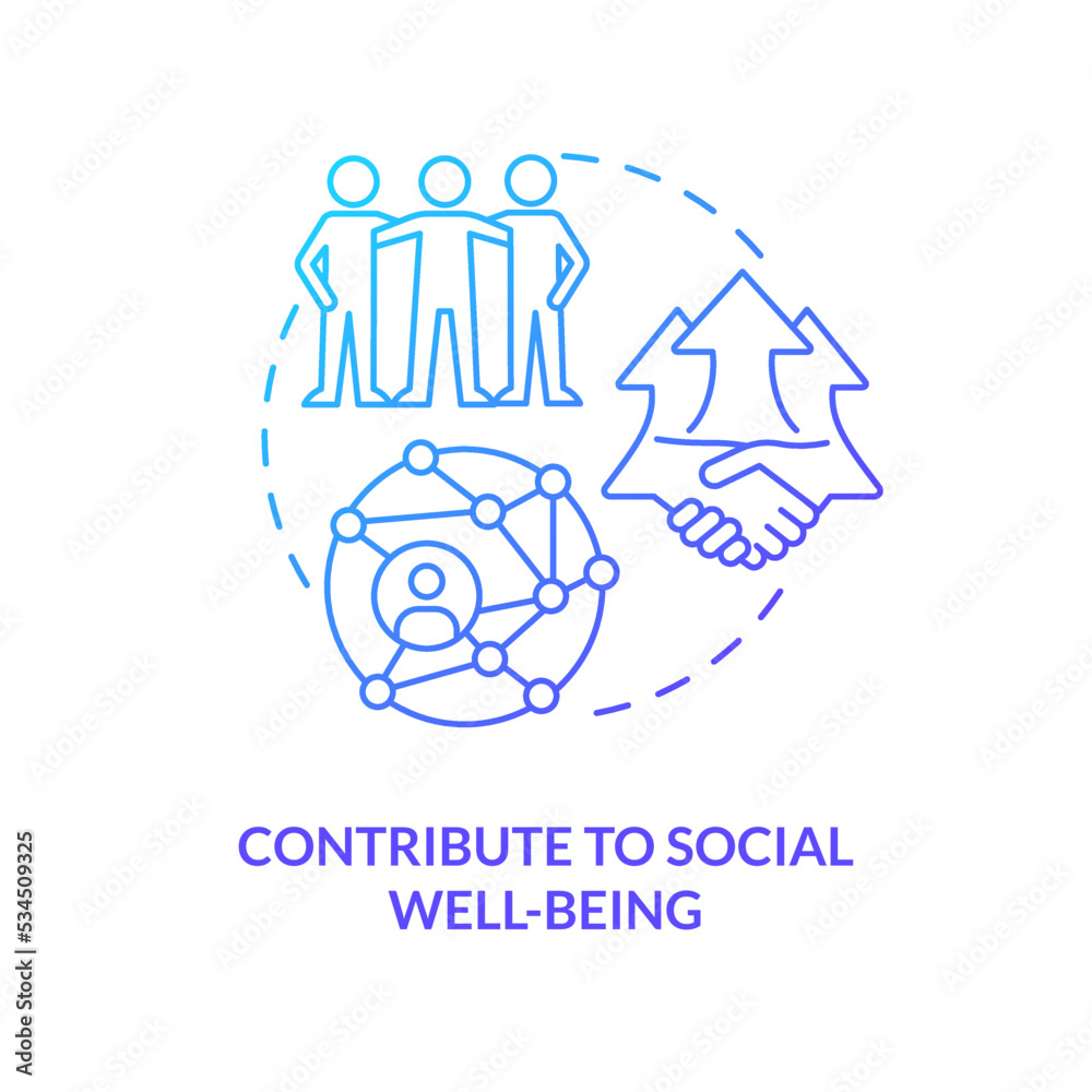 Contribute to social well-being blue gradient concept icon. Building professional relationship abstract idea thin line illustration. Isolated outline drawing. Myriad Pro-Bold font used Contribute to social well-being blue gradient concept icon. Building professional relationship abstract idea thin line illustration. Isolated outline drawing. Myriad Pro-Bold font used