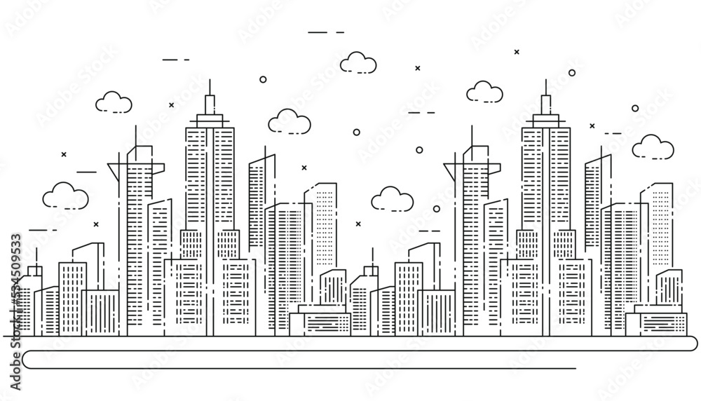 Illustration of skyscrapers in thin line style