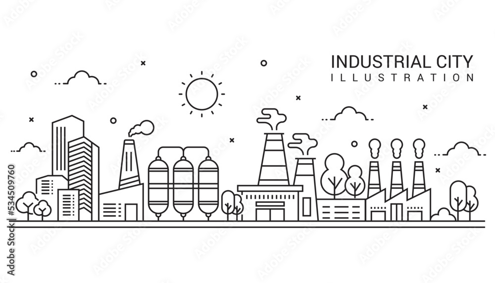 Industrial illustration activity in thin line style
