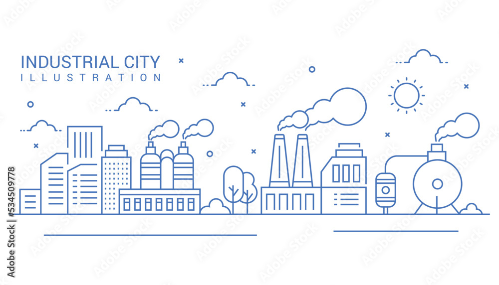 City Industrial illustration in thin line style