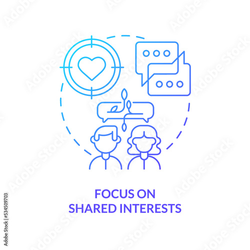 Focus on shared interests blue gradient concept icon. Building long-term relationship. Friendship abstract idea thin line illustration. Isolated outline drawing. Myriad Pro-Bold font used