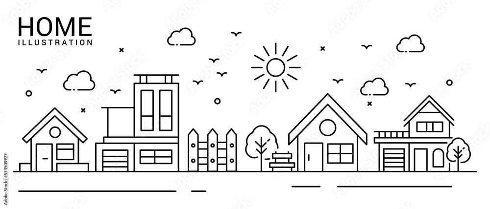 Illustration of a house in thin line style