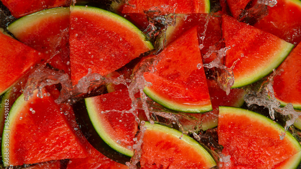 Freeze Motion Shot of Splashing Fresh Water Melon, Close-up. Freeze Motion Shot of Splashing Fresh Water Melon, Close-up.