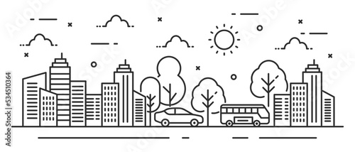 Illustration tree in line style with car