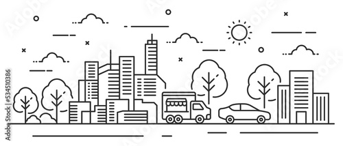 Illustration tree in line style with car