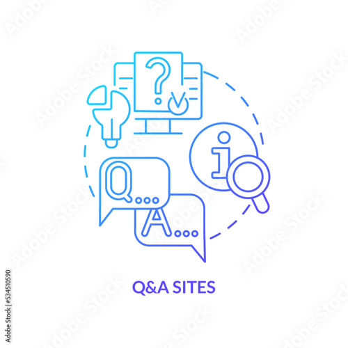 Questions and answers sites blue gradient concept icon. Finding solution of problem. Search assistance abstract idea thin line illustration. Isolated outline drawing. Myriad Pro-Bold font used