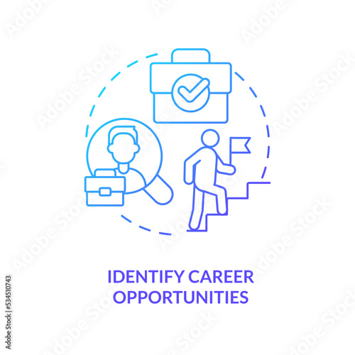 Identify career opportunities blue gradient concept icon. Professional ambitions. Development abstract idea thin line illustration. Isolated outline drawing. Myriad Pro-Bold font used