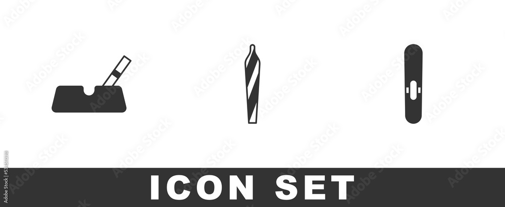 Fototapeta premium Set Ashtray with cigarette, Marijuana joint, spliff and Cigar icon. Vector