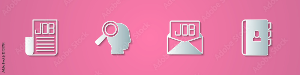 Set paper cut Search job, Magnifying glass for search, and Resume icon. Paper art style. Vector Set paper cut Search job, Magnifying glass for search, and Resume icon. Paper art style. Vector