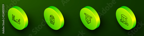 Set Isometric line Robin hood hat, Big Ben tower, England flag on pennant and Stonehenge icon. Vector