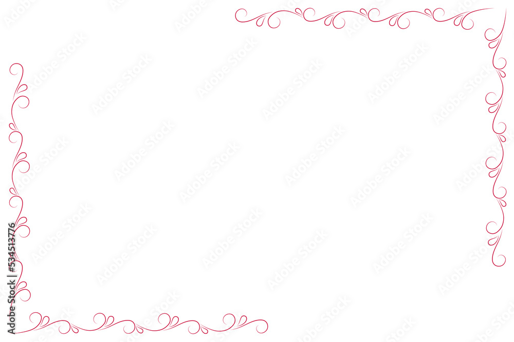 Red swirls frame, flat vector, isolate on white, horizontal background, corner frame Red swirls frame, flat vector, isolate on white, horizontal background, corner frame