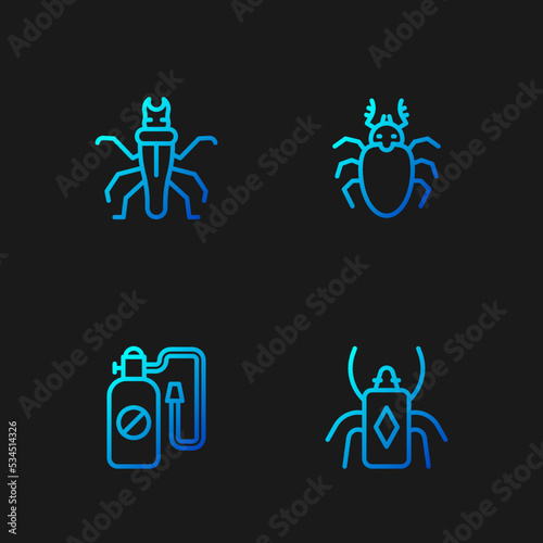 Set line Beetle bug, Pressure sprayer, Termite and deer. Gradient color icons. Vector