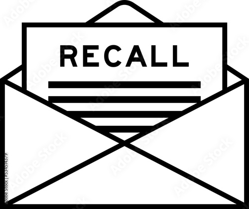 Envelope and letter sign with word recall as the headline