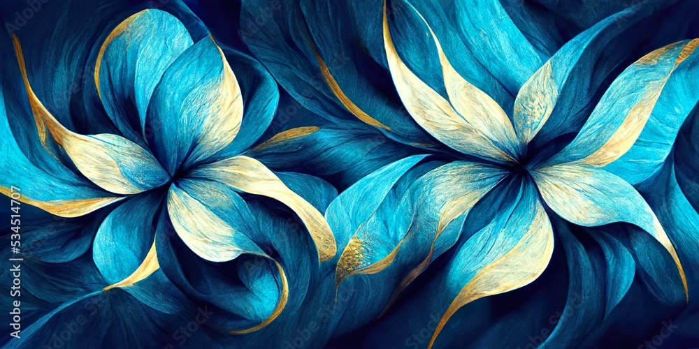 Abstract flower Pattern. Artistic blue color background with lighting effect. Modern bright painting texture - obrazy, fototapety, plakaty 