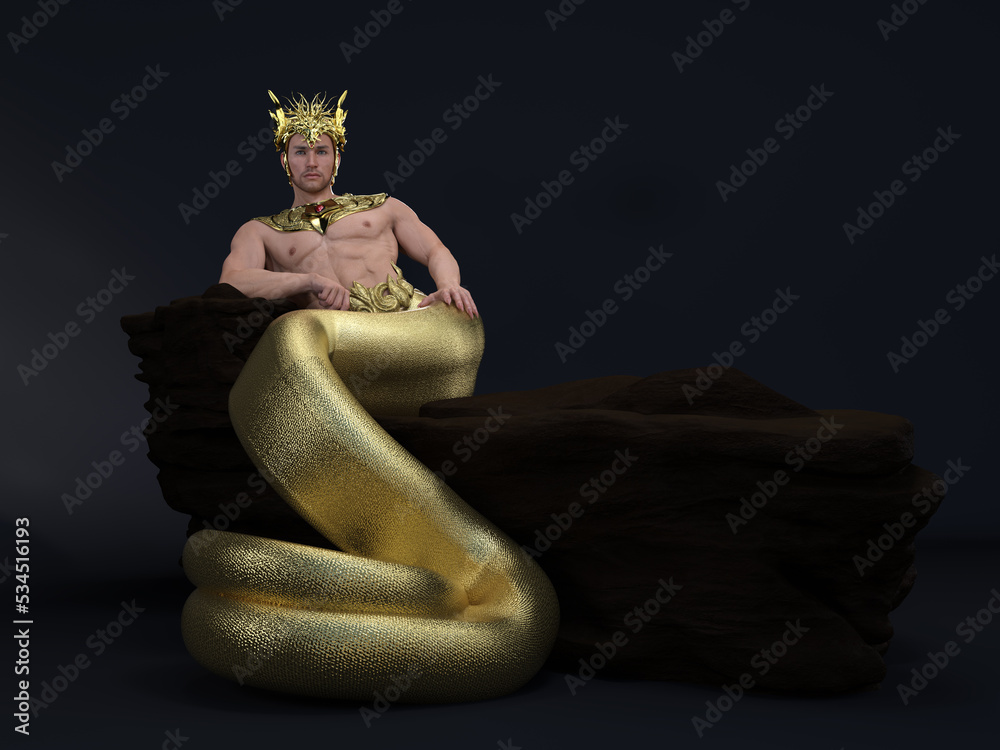 ภาพประกอบสต็อก 3D Render A humansnake hybrid male creature, half