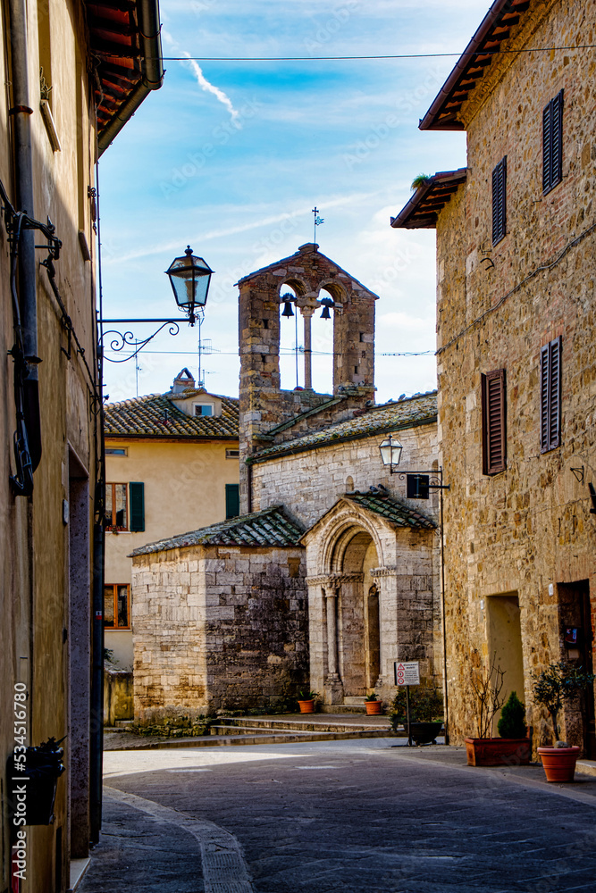 City Center and Church of San Quirico d'Orcia Siena Tuscany Italy