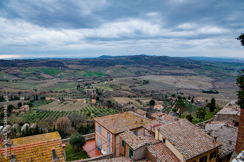 Obraz premium View from the city center towards the countryside in Montepulciano Siena Tuscany Italy