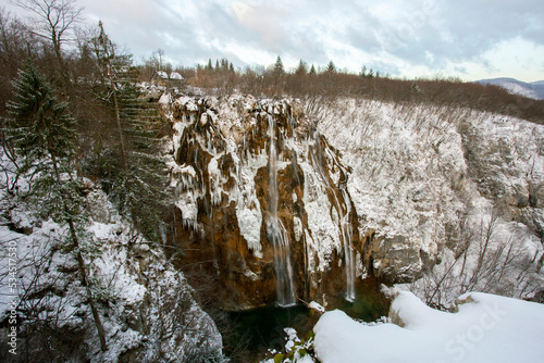 Plitivce lakes national park in Croatia in winter photo